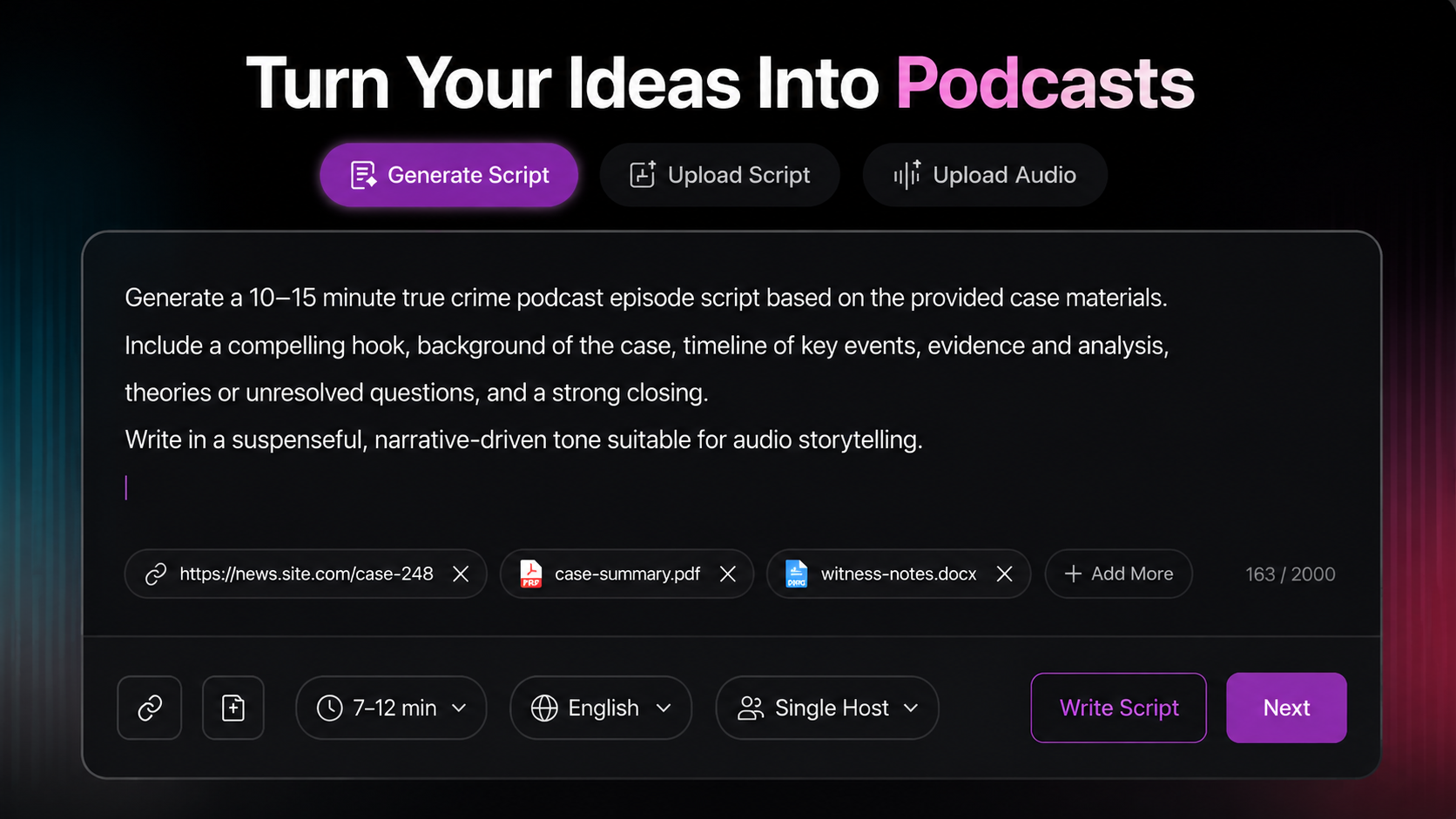 Bring Your Case Material Into PodcastorAI