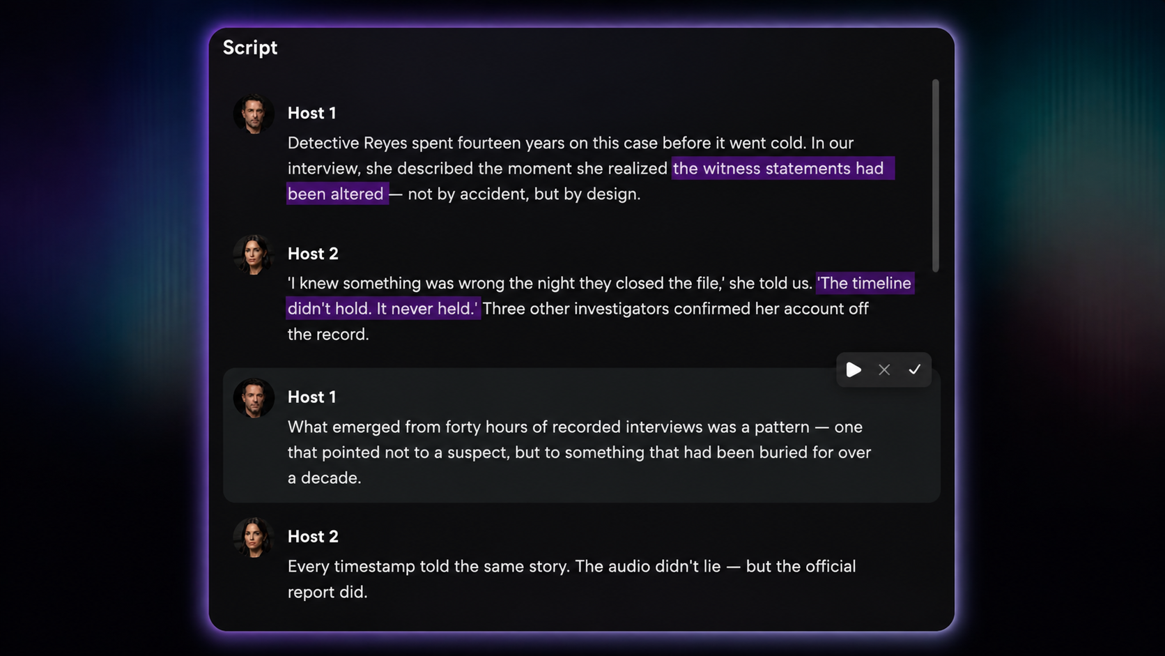 Investigation Audio Becomes Episode Material