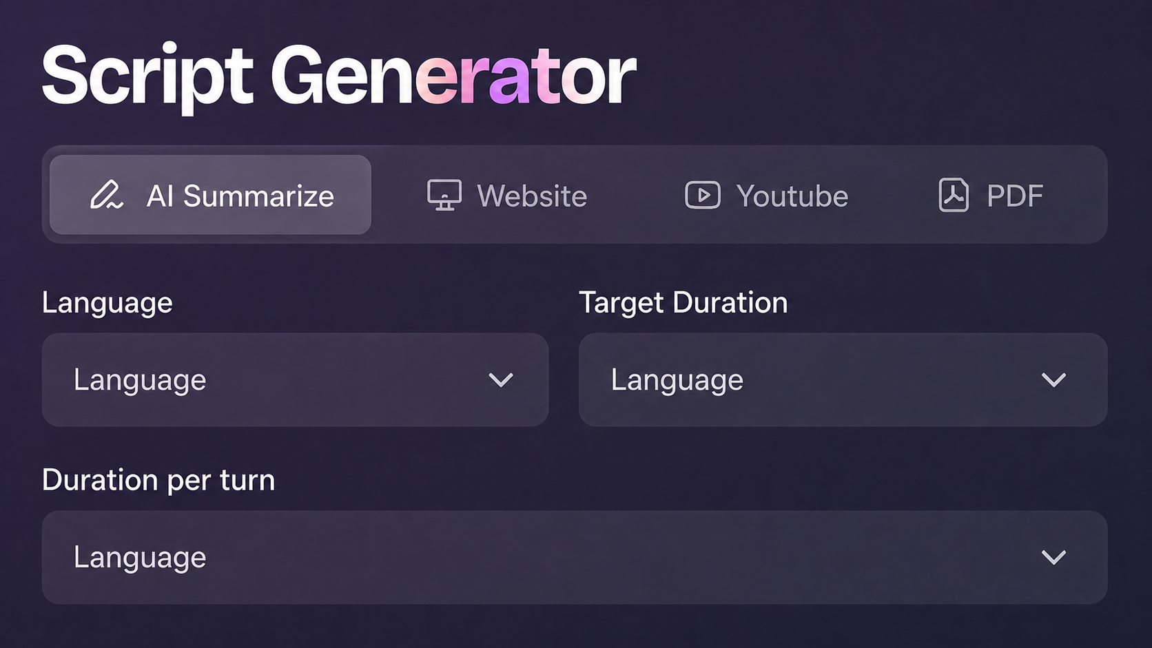 Start from Prompts, URLs, PDFs, or Decks