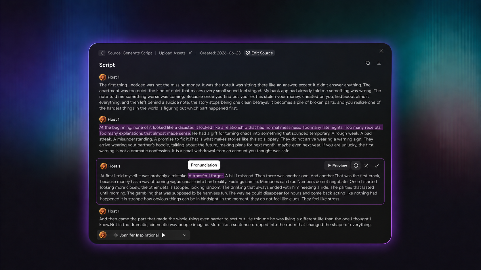 Generate and Refine Your Script and Voice
