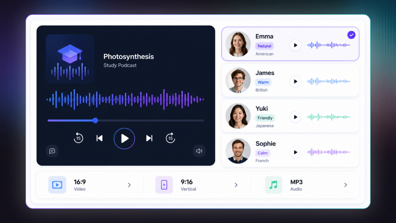 Multiple Voice Options for Study Podcasts