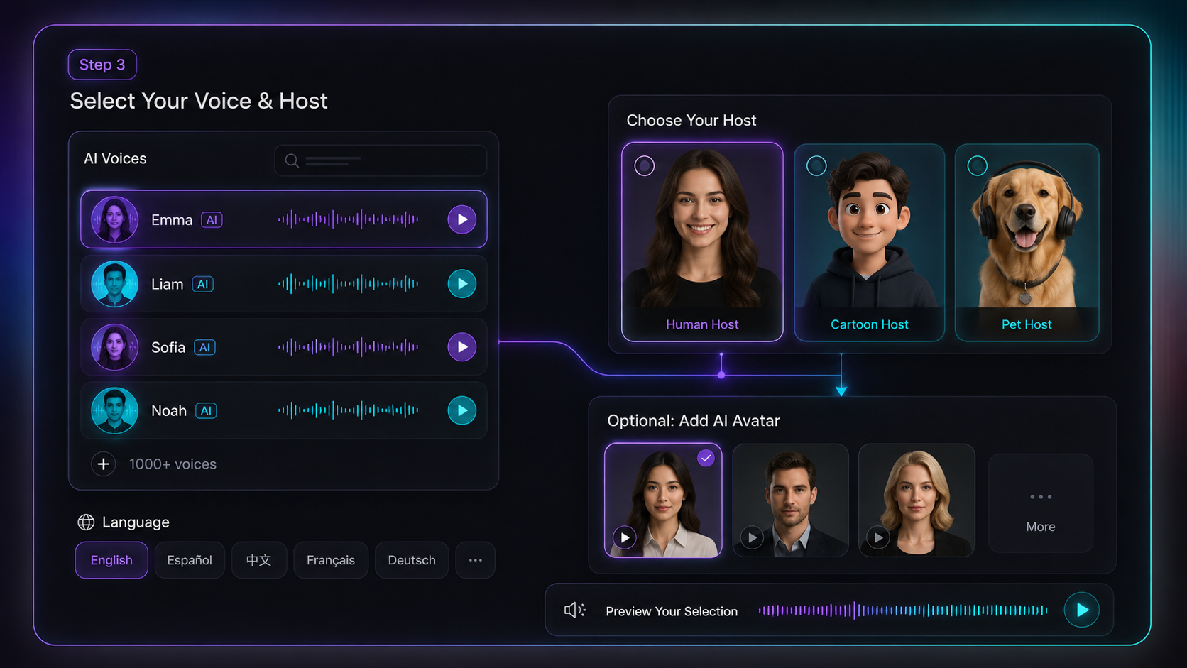 Select Your Voice and Host